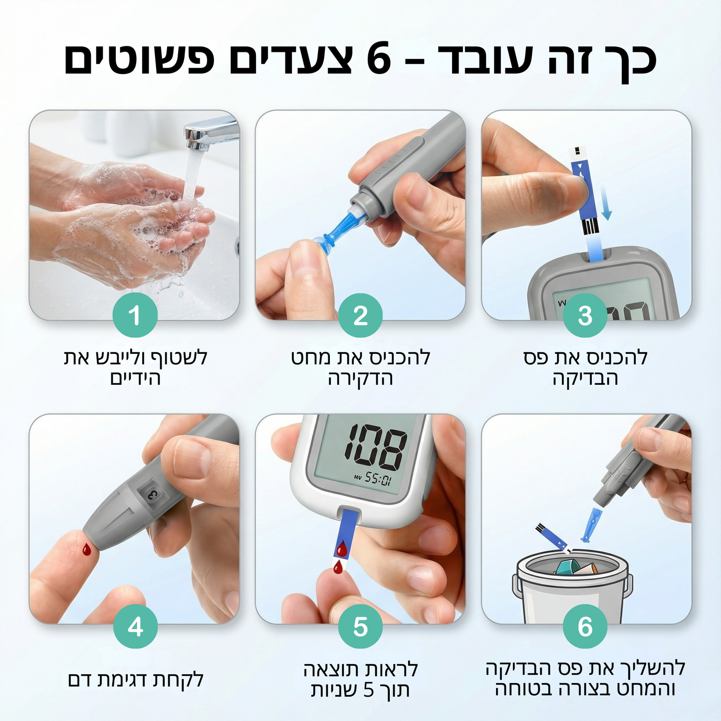 Shifaa™ מד סוכר ביתי – מדויק, מהיר וללא כאב