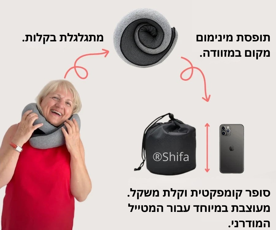 כרית צוואר ארגונומית Shifa® – לנוחות מושלמת בנסיעות