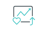 Create an icon showing a health chart or graph being shared.
Include a line graph, a heart icon, and a “share” or “upload” arrow.
Style: clean, modern healthcare vibe.
Color accent: #5AC6AB
Background: transparent